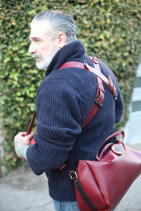 The Ultimate Travel Bag: Shackle Back Suspender & Weekender Duffle Combo in Red Leather | Sheehan&Co - Sheehan and Co.