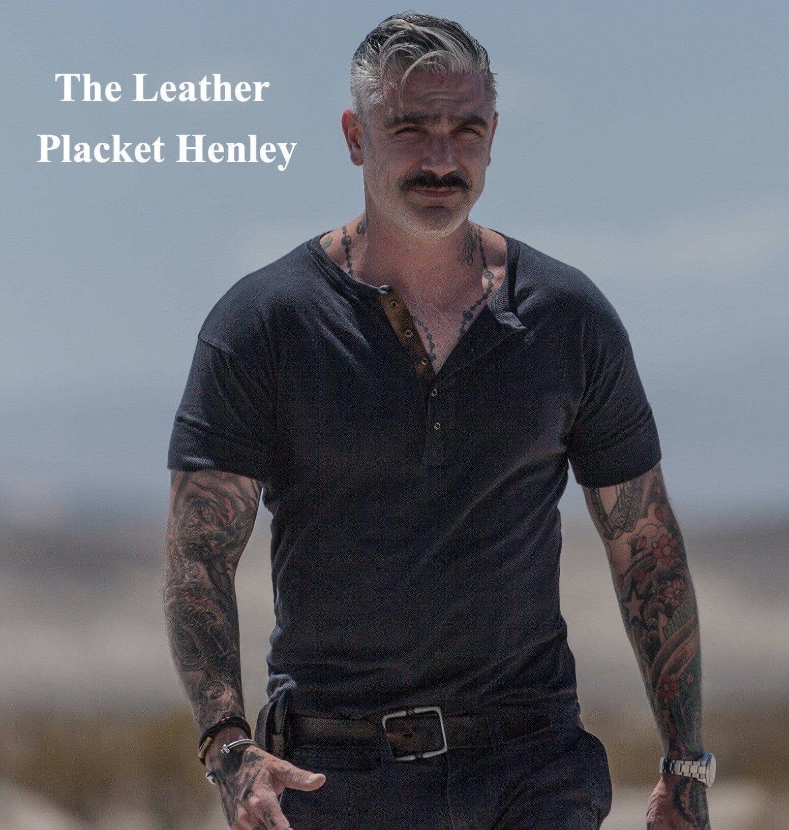 SS Leather Placket Henley Sheehan Exclusive - Sheehan and Co.