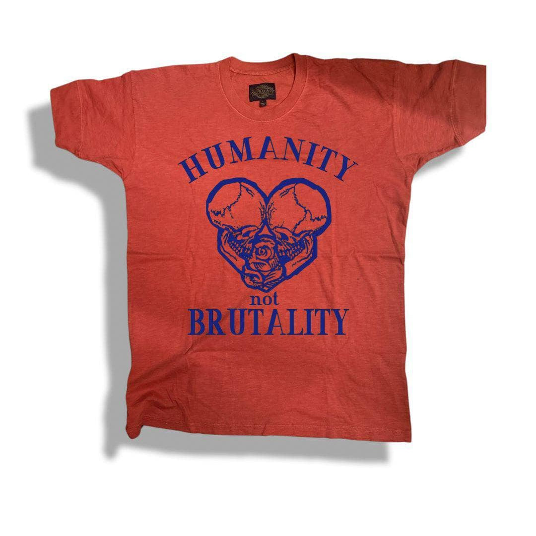 Humanity not Brutality Skull Heart Graphic Statement Tee Sheehan&Co - Sheehan and Co.